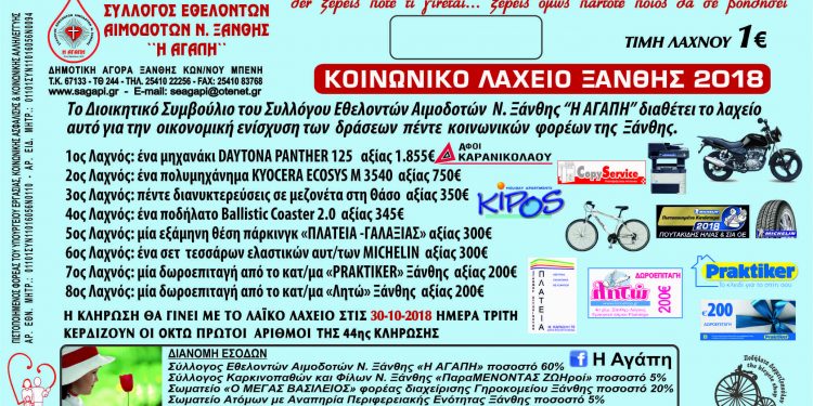 Ανακοίνωση αποτελεσμάτων κληρώσεων ΚΟΙΝΩΝΙΚΟΥ ΛΑΧΕΙΟΥ ΞΑΝΘΗΣ 2018 και τελικό ευχαριστήριο.