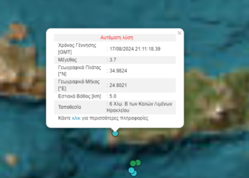 Σεισμός 3,7 Ρίχτερ στην Κρήτη